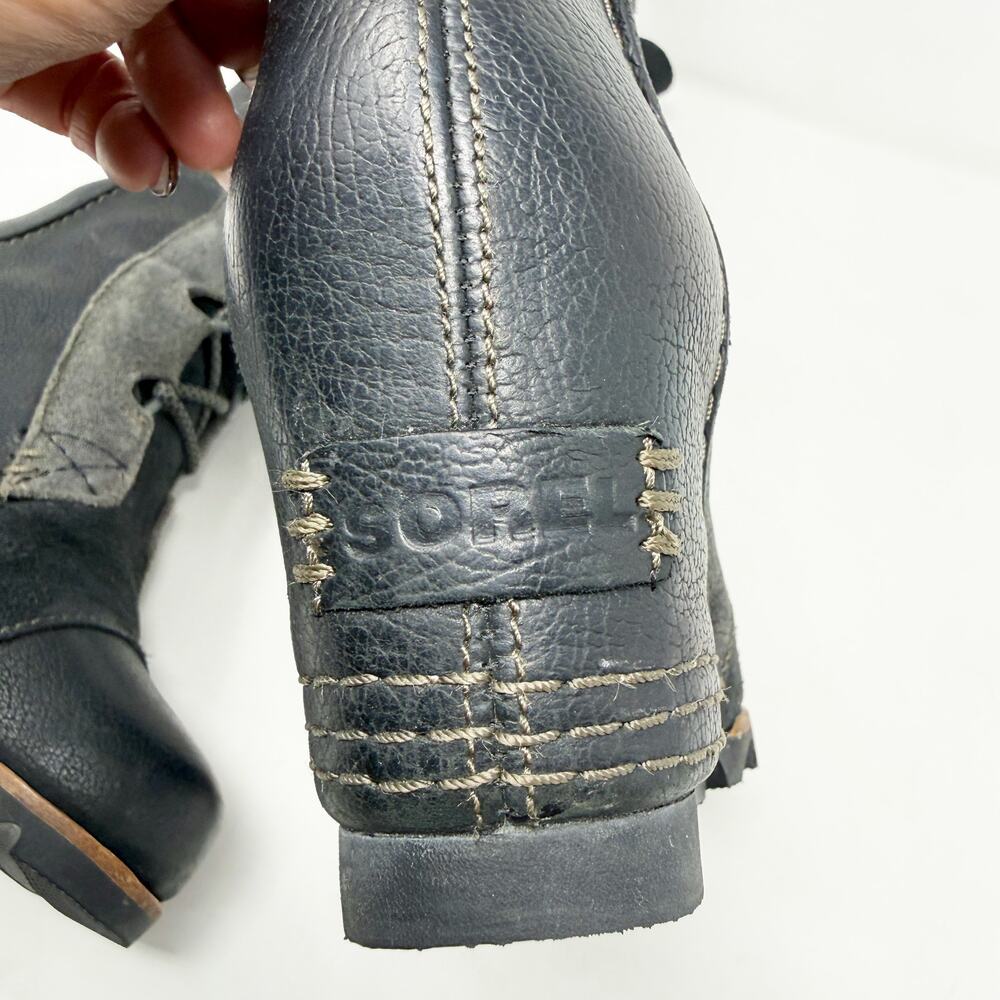 Sorel Black/Gray Leather & Suede Cate the Great Boots Lace Up Women's Size 6 EUC - Picture 7 of 9